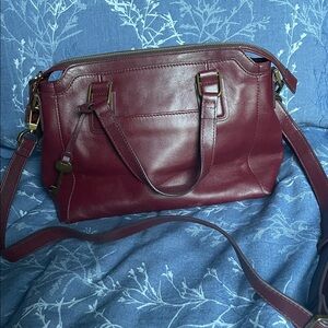 Fossil Jaqueline satchel leather burgundy EUC